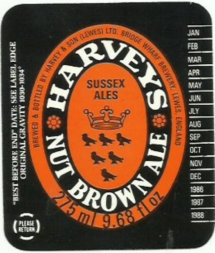 Harveys Brewery Lewes Nut Brown Ale Beer Bottle Label 275ml 9.68 fl oz