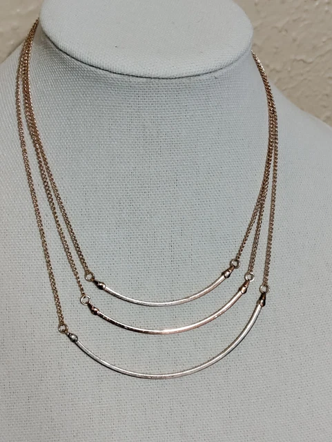 Signed Charming Charlie Layered Arch Necklace Gold Tone Chain Minimalist