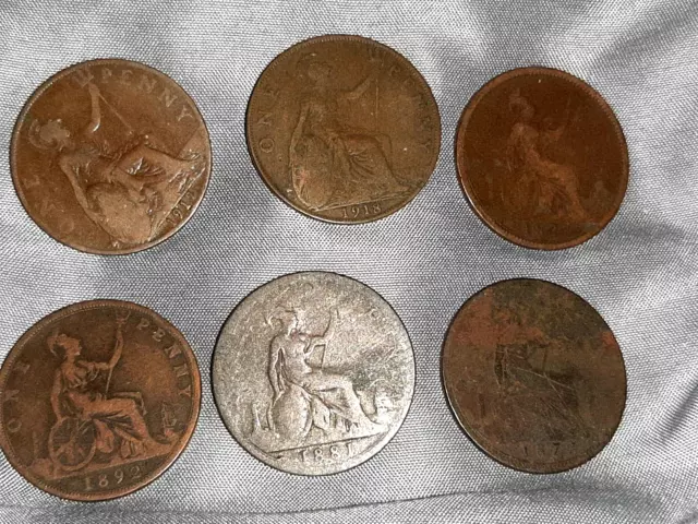 19th century british pennies lot of 6