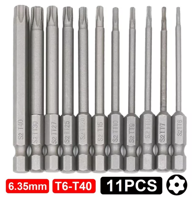 Torx Screwdriver Bit Set 100mm Long T6-T40 Star Head Temper Proof Security Hex