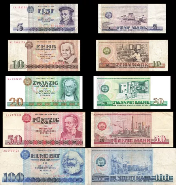 DDR Banknoten Satz 5 ,10, 20, 50 + 100 Mark 1971 bis 1975