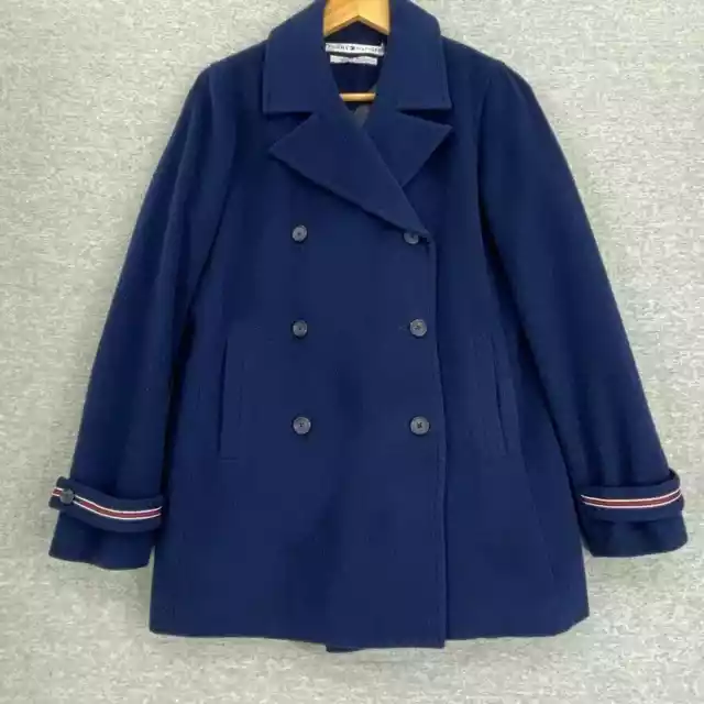 Tommy Hilfiger Wool Jacket Womens Small Blue Pea Coat Military Double Breasted