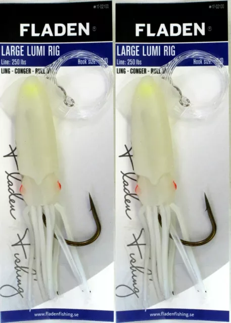 2 Fladen Lumi Squid 8/0 Hook Large Rig Winged Rig Cod Ling Conger Pollock Lures