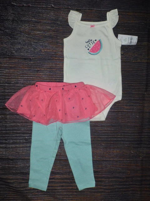NWT Carters Watermelon Baby Girls Bodysuit Tutu Leggings Outfit Set