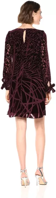 Taylor Dresses 188800 Womens Burnout Abstract Print Shift Dress Burgundy Size 6 3