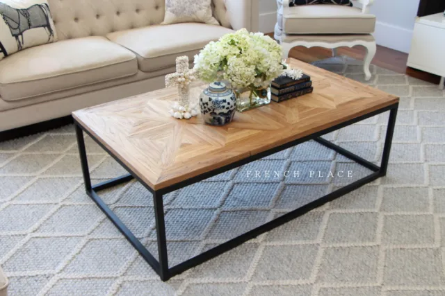 IN STOCK! NEW Hamptons Style Industrial French Wood Steel Coffee Table 3