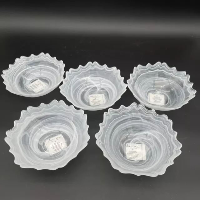 new 6 Artistic Accents Turkish Glass Bowls Dessert Soup White Swirl 6.25" w tag