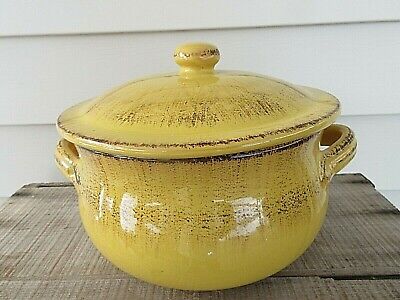 NEW Terre D'Umbria De Silva Made in Italy Large Terracotta Pot Yellow With Lid