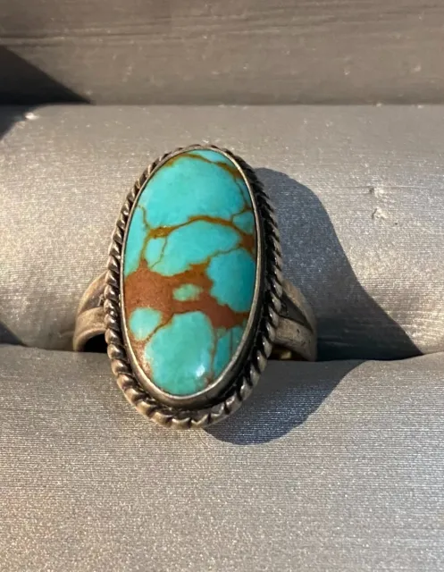 Vintage NA 'Bell Trading Post' Arrow Mark Sterling Silver Turquoise Ring 5.75