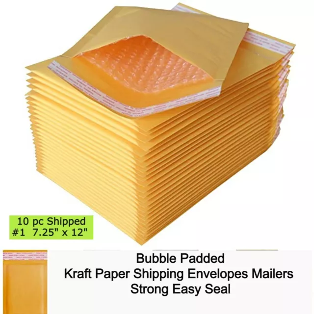 10 #1  7.25x12 Bubble Padded Kraft Paper Shipping Envelopes Mailers Strong Bags