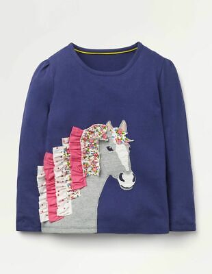 Mini Boden Ragazze' Increspatura Cavallo Applique T-Shirt, Blu Scuro