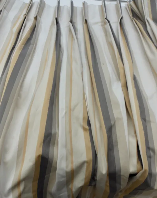 Stunning Huge Heavy Quality Bespoke Cream/ Beige/ Grey Striped Curtains