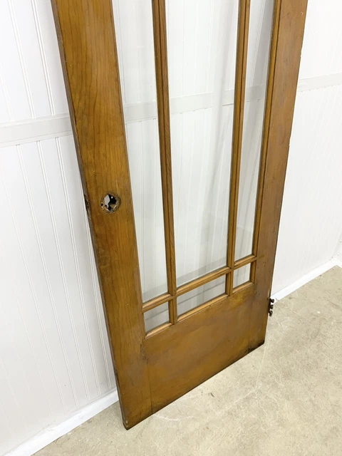 Vtg Solid Core Wood Door 9 Glass Panes Architectural Salvage Farmhouse Reclaimed