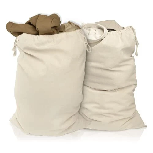 Lot de 2 sacs à linge 50 x 75 cm en 100% coton - très grand sac à linge résis...