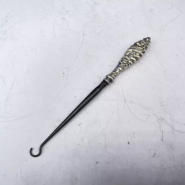 Corsetto Bottone Bacchetta Gancio Ornato ARGENTO 925 Manico 7" Antico Autentico Vintage