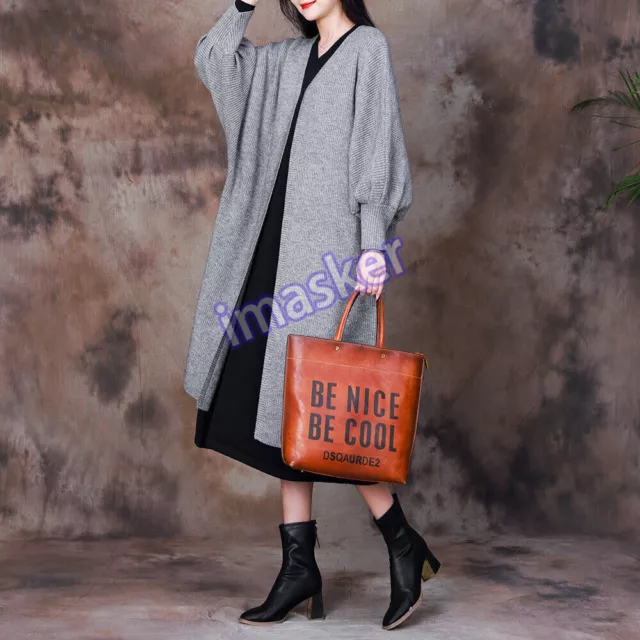 Womens Cardigan Lantern Sleeve Mid-length Outerwear Temperament Wool Simple Coat