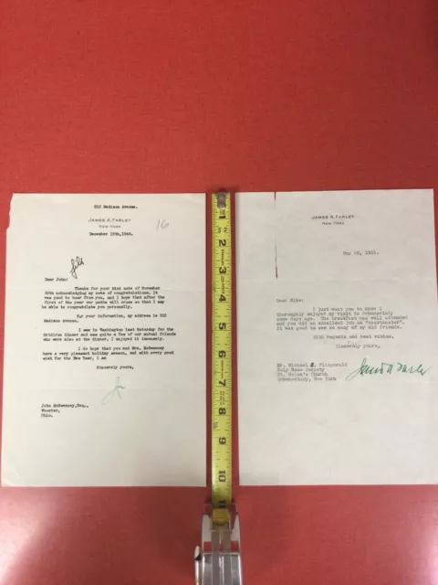 NY Democrat Boss JAMES A. FARLEY Two Signed Typed Letters 1948 1951