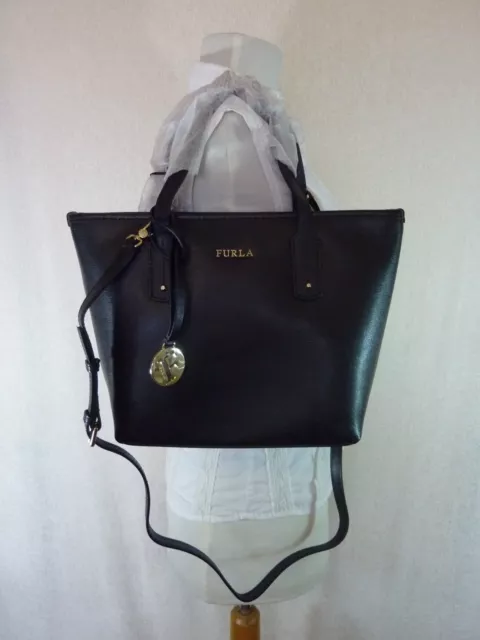 NWT FURLA Onyx Black Saffiano Leather Small Daisy Tote $298 MADE IN ITALY