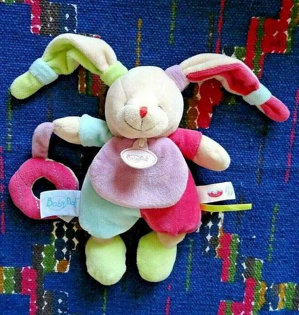 Jb/ Doudou Peluche Lapin Gourmandises Baby Nat Bleu Vert Rose Kom 9