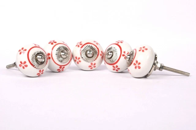 Floral Blanc Céramique Porte Boutons Armoire Tiroir Penderie Tirer Poignée 3