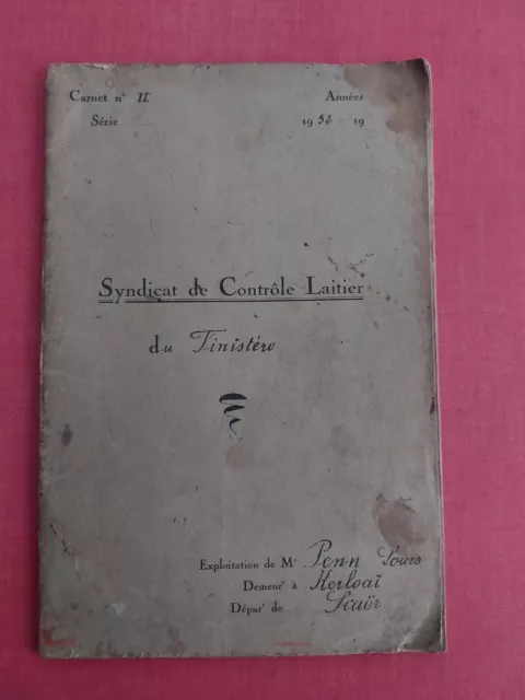 Vieux document agricole Syndicat de Contrôle laitier du Finistère. Port gratuit