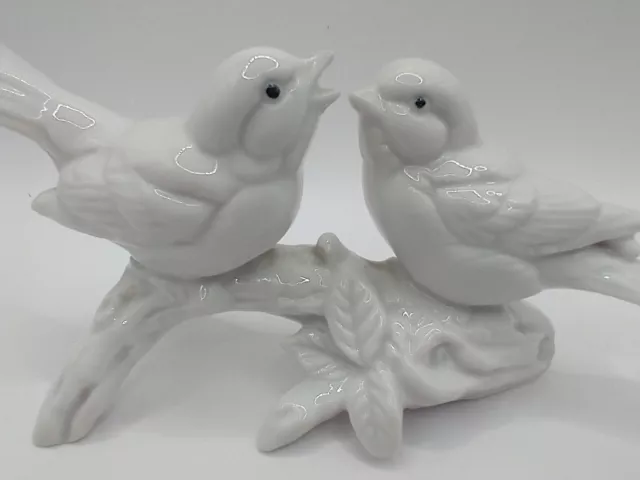 Vintage Otagiri Japan All White Birds On Tree Limb Porcelain Glazed Figurine