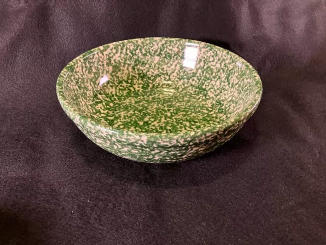 Roseville Spongeware Pottery Green Serving Bowl Dish 9.5” Gerald Henn EXCELLENT