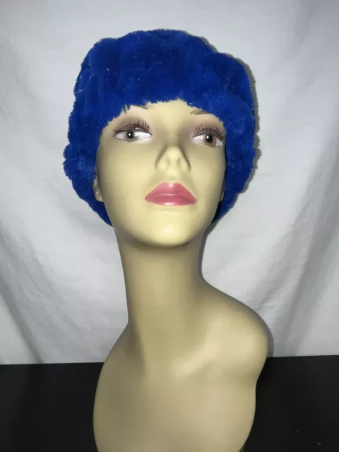 adrienne landau faux fur hat blue one size pre owned