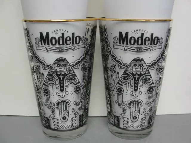 Lot 2 Modelo Cerveza Limited Edition Beer Pint Glass 🔥 Mexican Culture Gold New