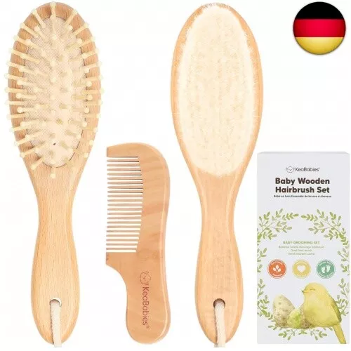 Baby Haarbürste und Baby Kamm Set - Baby Bürste mit weichen Ziegenborsten, Holz