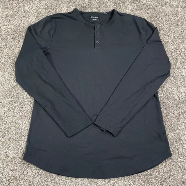 Cuts Clothing Shirt Mens Medium Black Henley Curve Hem Long Sleeve Casual Tee