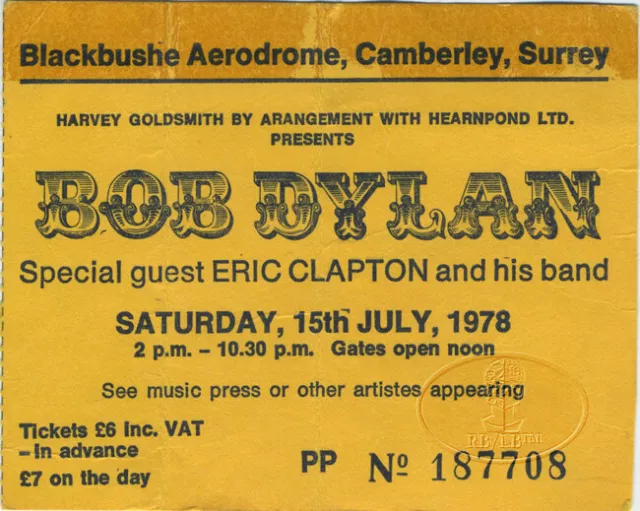BOB DYLAN Eric Clapton 1978 Tour Concert Ticket Stub