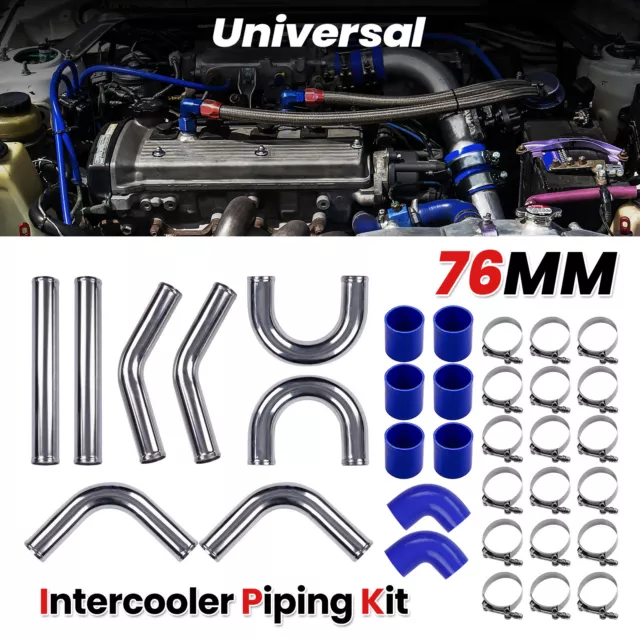 76mm Aluminum Turbo Intercooler Piping Kit 3'' Tuyau Tuyauterie Pipe Kit