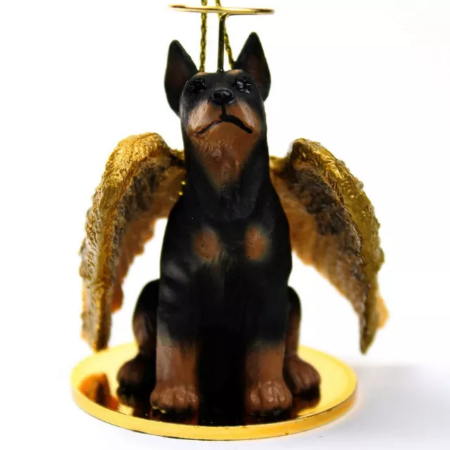 Doberman Pinscher Ornement Figurine D'Ange Main Peint Noir