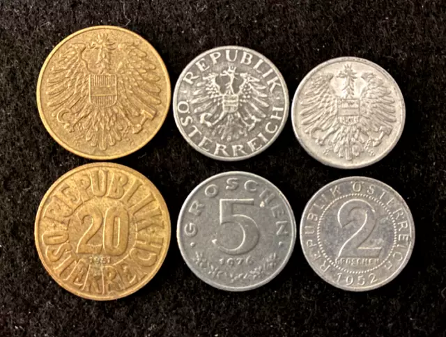 Austria 3 Coins Set 2, 5, 20 Groschen World Coins