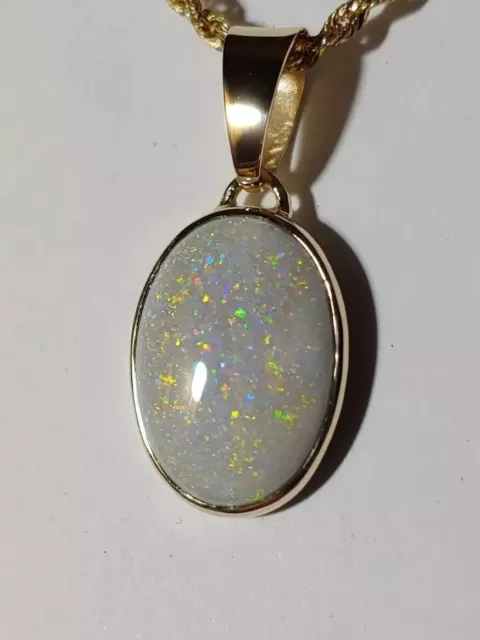 SOLID YELLOW GOLD 10K Pendant Solid Australian Opal 7.7 Ct Hand Made In ...