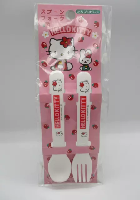 Hello Kitty Sanrio Spoon Fork set  white for lunch box bento Rare  OSK 1998