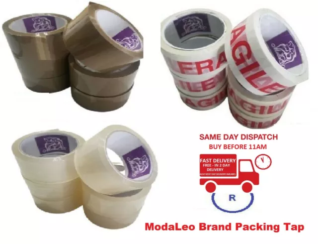 1 6 12 PACKING TAPE Rolls BROWN CLEAR FRAGILE 48mm x 66M PARCEL packaging box uk