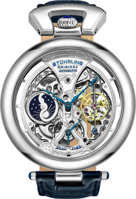 Stuhrling Emperor?s Grandeur 3919 Automatic 49mm Men's Skeleton Dual Time Watch