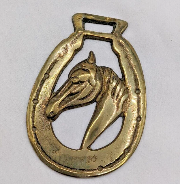 Brass Horse Medallion Vintage English Mare Stallion Head Harness Show Parade