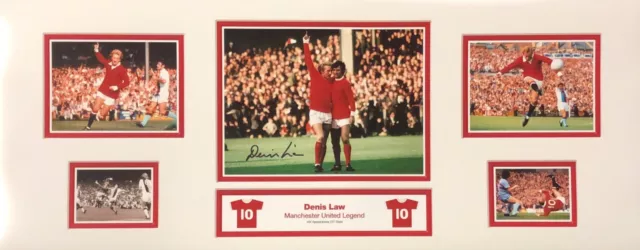 DENIS LAW SIGNED MANCHESTER UNITED 30"x12" FOOTBALL PHOTO COA PROOF