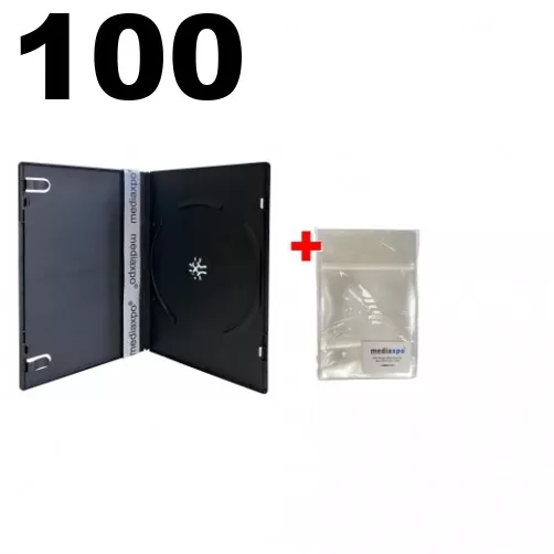 100 SLIM Black Single DVD Cases 7MM & 100 OPP Plastic Wrap Bag