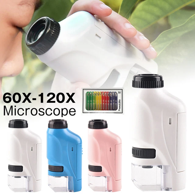 60-120x Electric Mini Pocket Microscope with LED Light Children Styby .#
