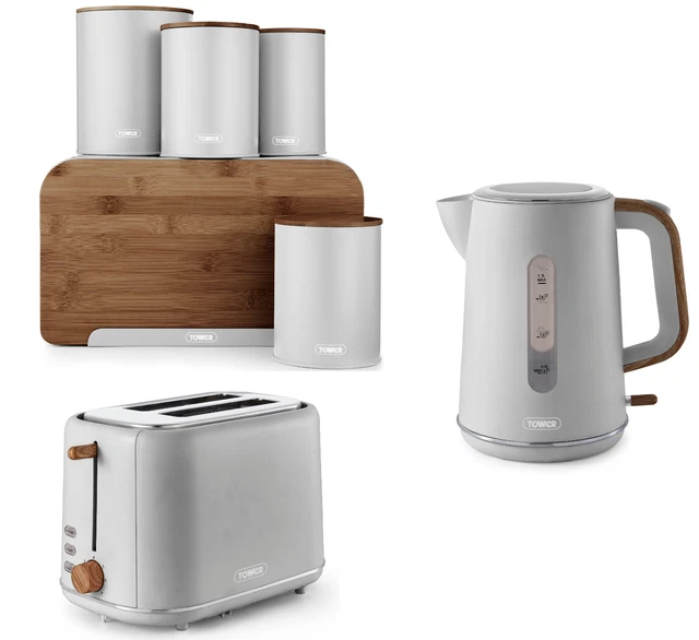 TOWER SCANDI DOVE Grey Kettle Toaster Bread Bin Canisters Biscuit tower-scandi-dove-grey-kettle-toaster-bread-bin-canisters-biscuit