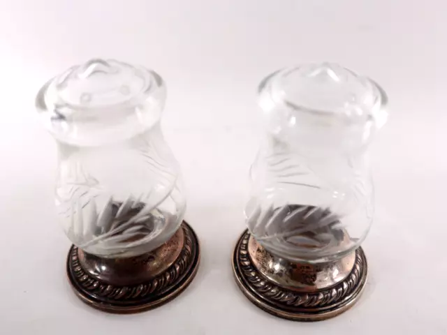 Gorham Sterling Etched Glass Salt Pepper Shakers Quaker Hurricane Weighted