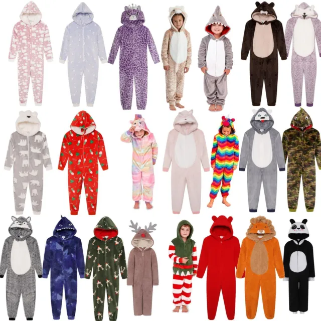 Kinder Fleece Pyjama All in One Mädchen Jungen Kinder Overall Alter 3-14 Jahre