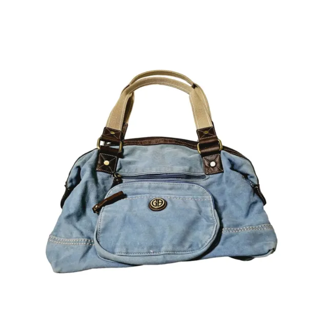 vintage Giani Bernini Canvas Hand bag floral lining multi pocket Blue