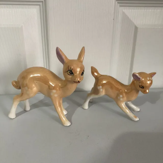 Vintage Pair Of Deer Fawn Figurines Ceramic Mother And Baby