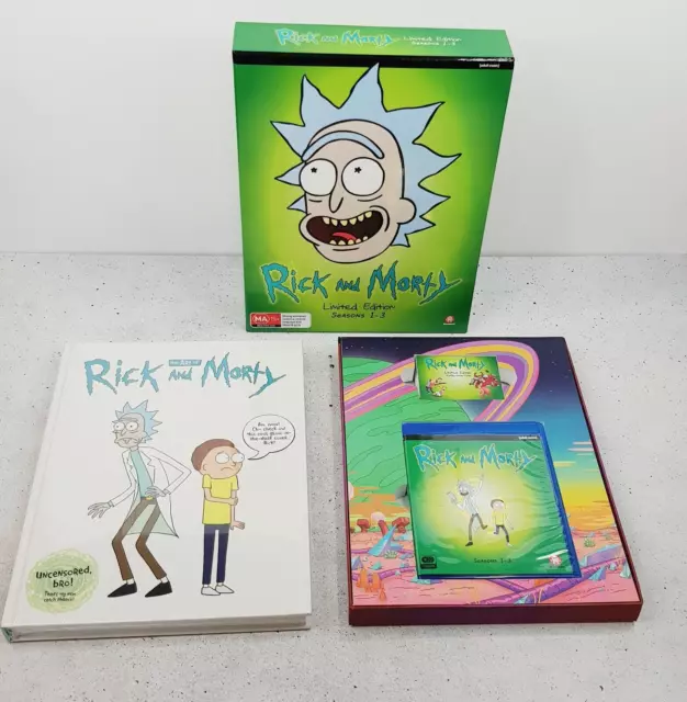RICK AND MORTY Limited Edition Seasons 1 - 3 Blu Ray Set w/Hardcover Book + Coin