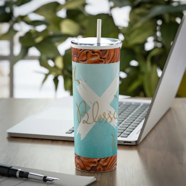 Faith Blessed Believe Skinny Steel Tumbler with Straw, 20oz